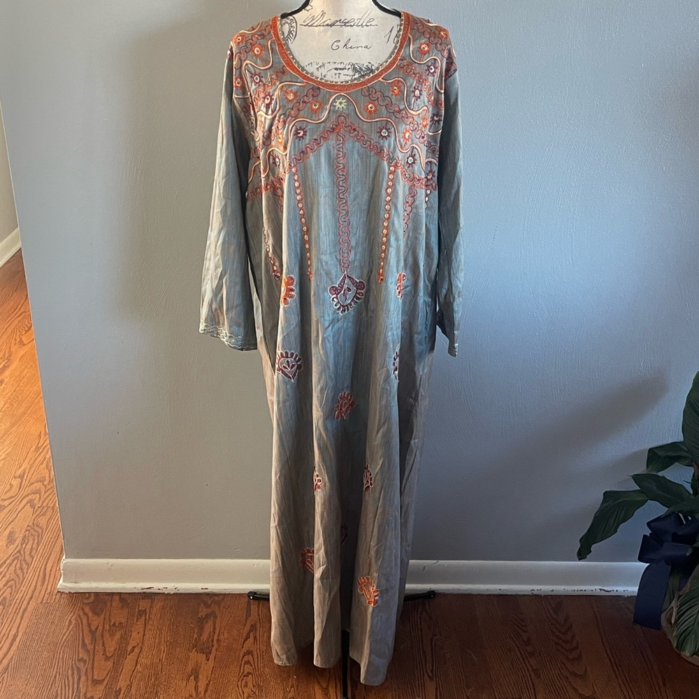 Danish Exports Embroidered Cotton Maxi Dress S Boho Ethnic Festival India